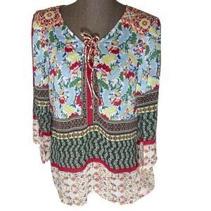 Anthropologie Fig & Flower Top Women's Size Med Boho Sheer Pullover Blouse